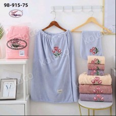 Комплект банный микрофибра халат + чалма (32379) розовый