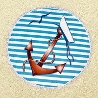 Круглое пляжное полотенце с бахромой Ø150см (23398) якорь