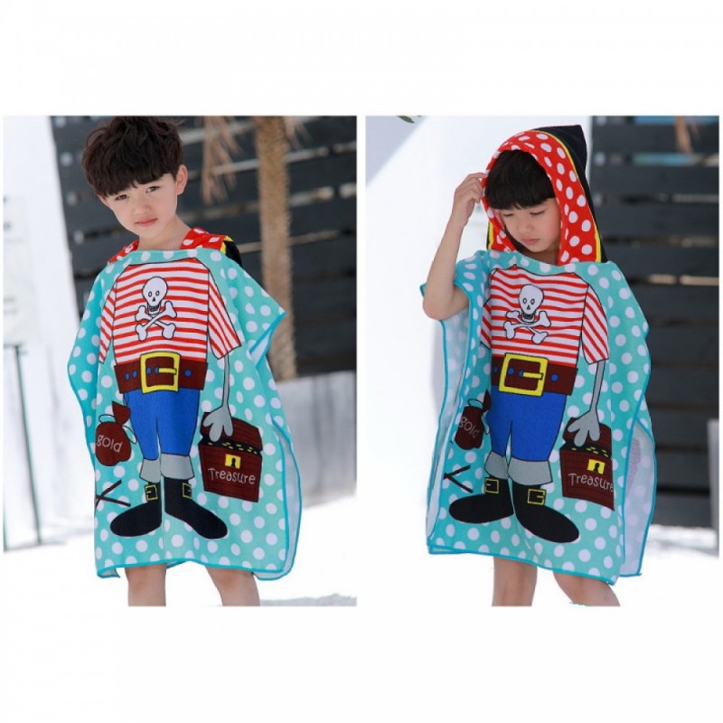 Детское пляжное полотенце пончо 60х120 см с капюшоном (22982)