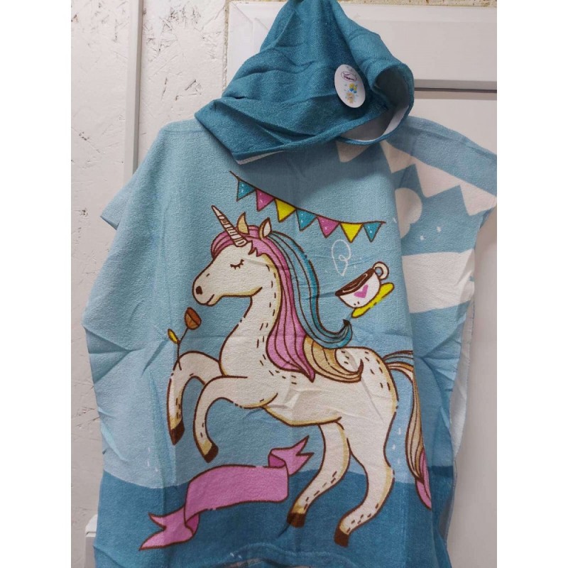 Детское пляжное полотенце пончо 60х120 см с капюшоном (27119)