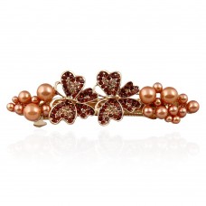Заколка автоматическая для волос со стразами и жемчугом (6503)