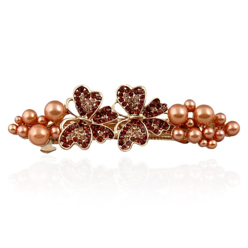 Заколка автоматическая для волос со стразами и жемчугом (6503)