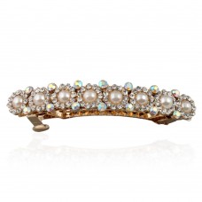 Заколка автоматическая для волос со стразами и жемчугом (7473) вариант 01