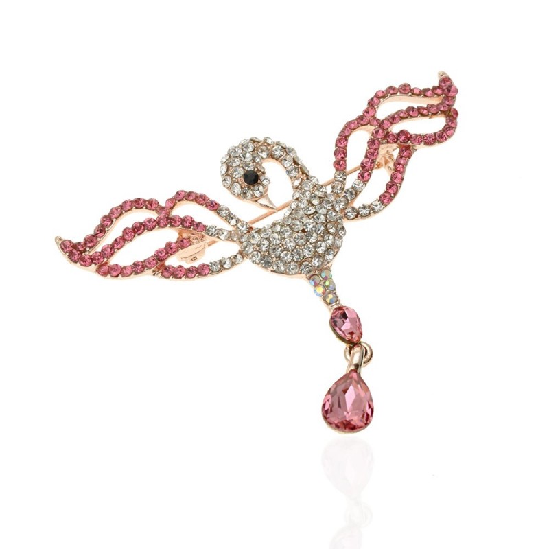 Брошка металлическая со стразами Лебедь 6.1см (14042) вариант 02