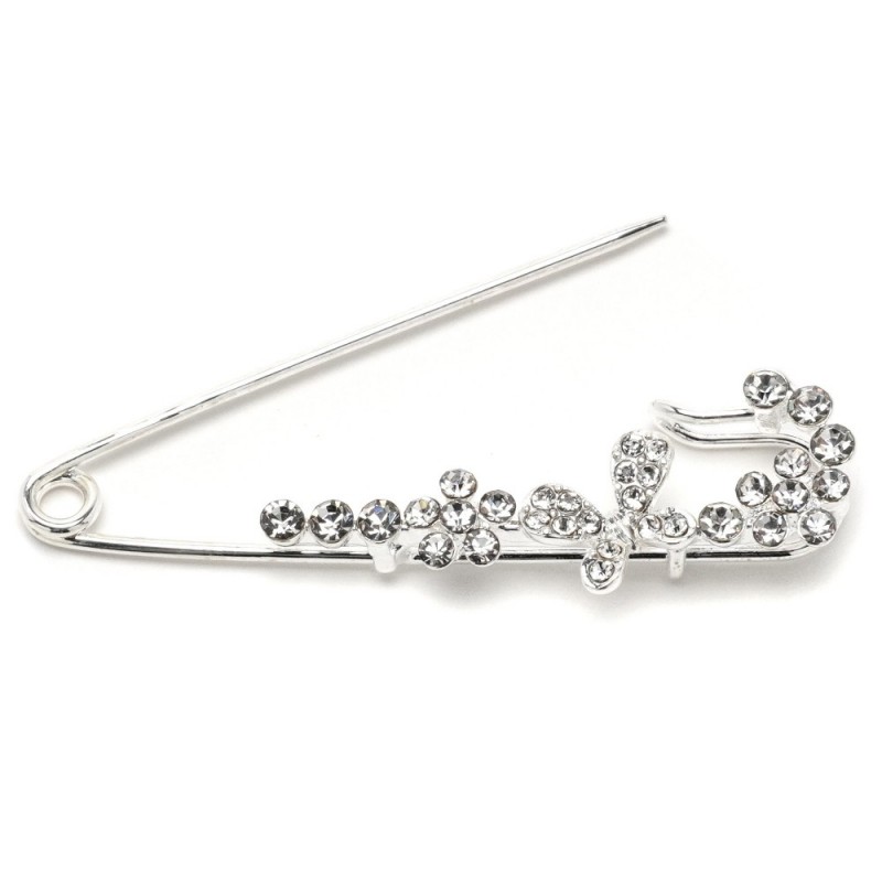 Брошка-булавка металлическая со стразами Бабочка 3.7см (13146) вариант 01