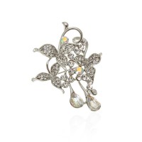 Брошка металлическая со стразами Цветы 5.4см (13880) вариант 01
