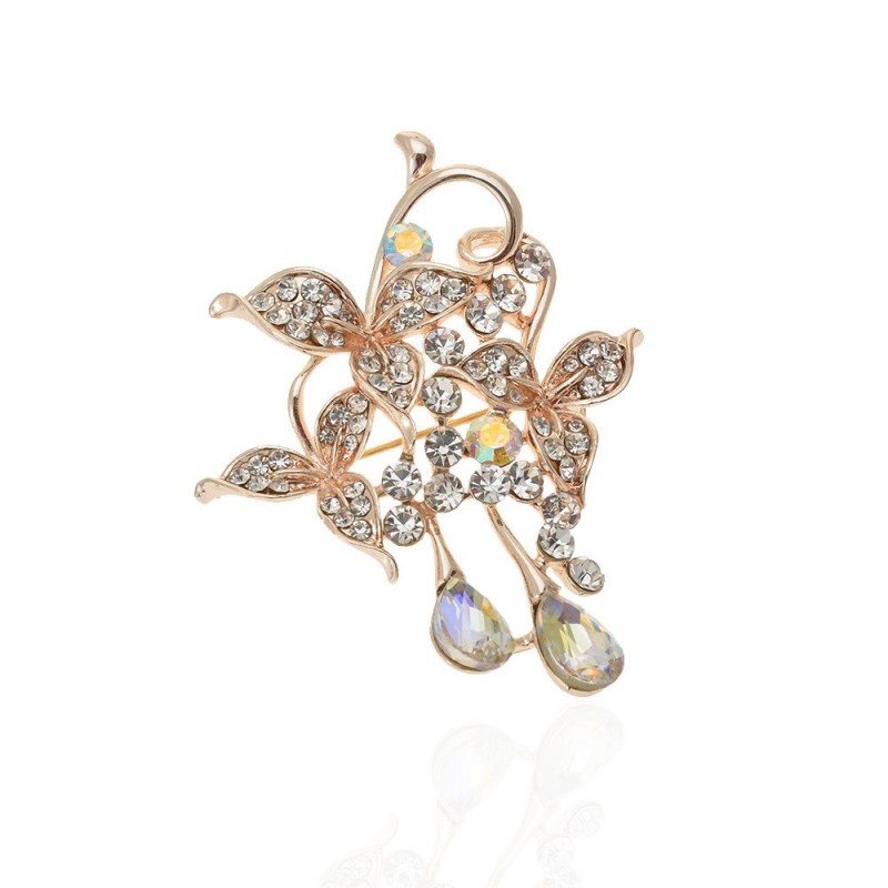 Брошка металлическая со стразами Цветы 5.4см (13880) вариант 02