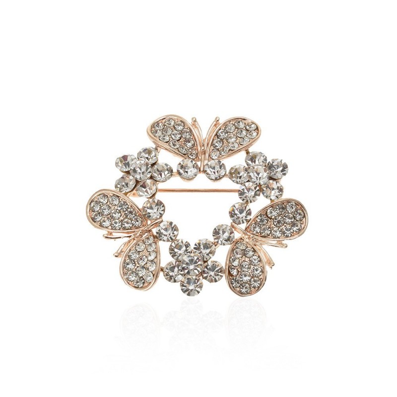 Брошка металлическая со стразами Бабочки 4.3см (13882) вариант 02