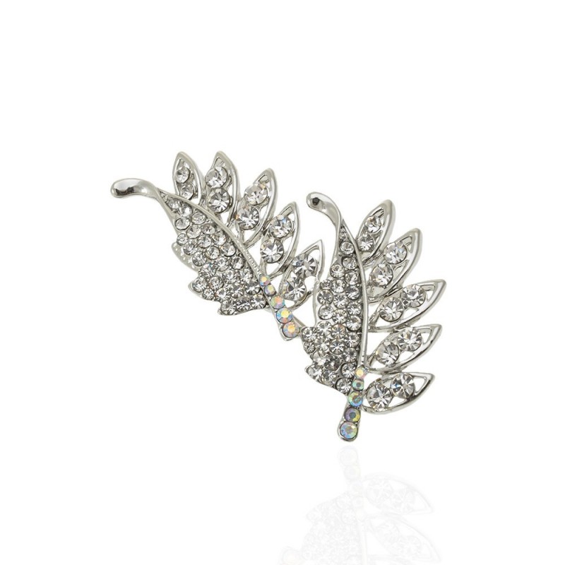 Брошка металлическая со стразами Листики 5.3см (14016) вариант 01