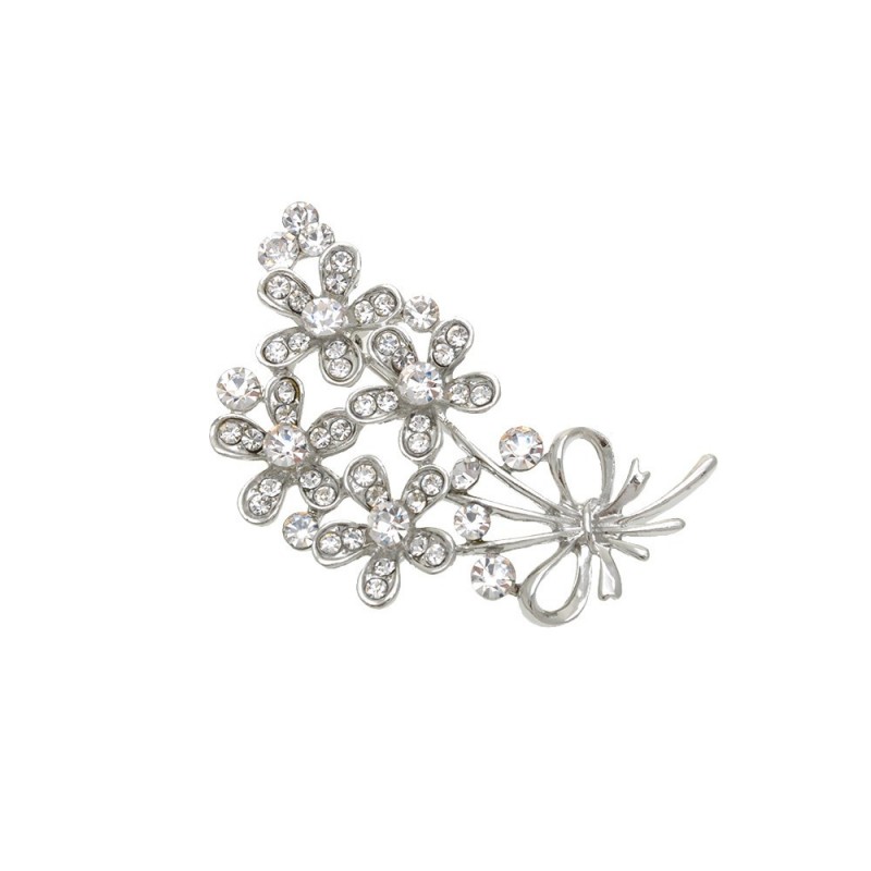 Брошка металлическая со стразами Цветок 5.1см (14110) вариант 01