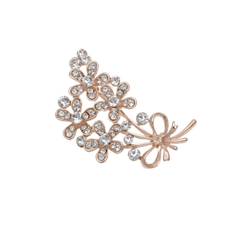 Брошка металлическая со стразами Цветок 5.1см (14110) вариант 02
