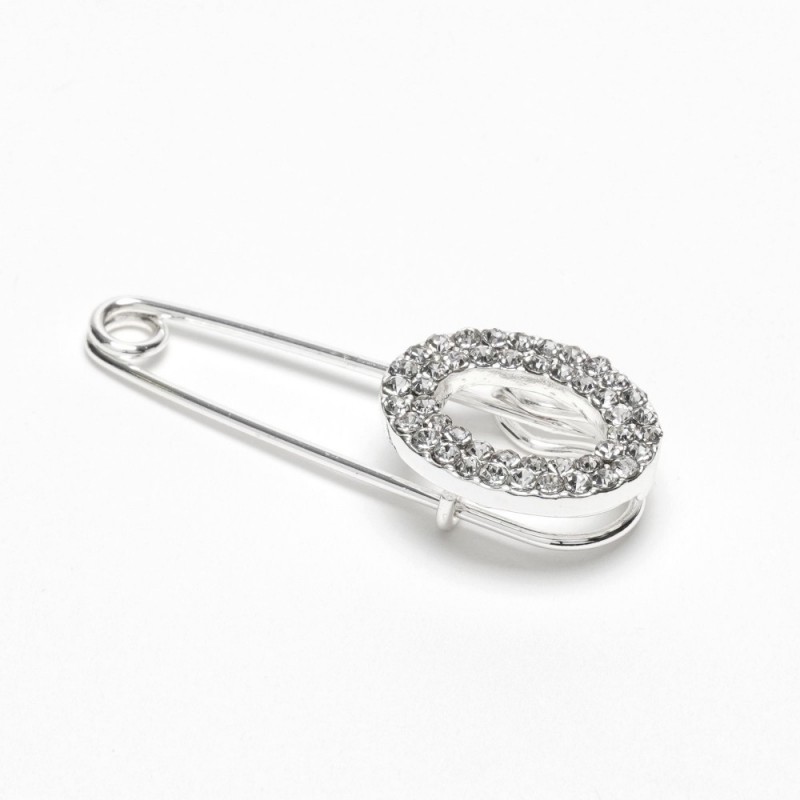 Брошка-булавка металлическая со стразами Овал 3.6см (14858) вариант 01