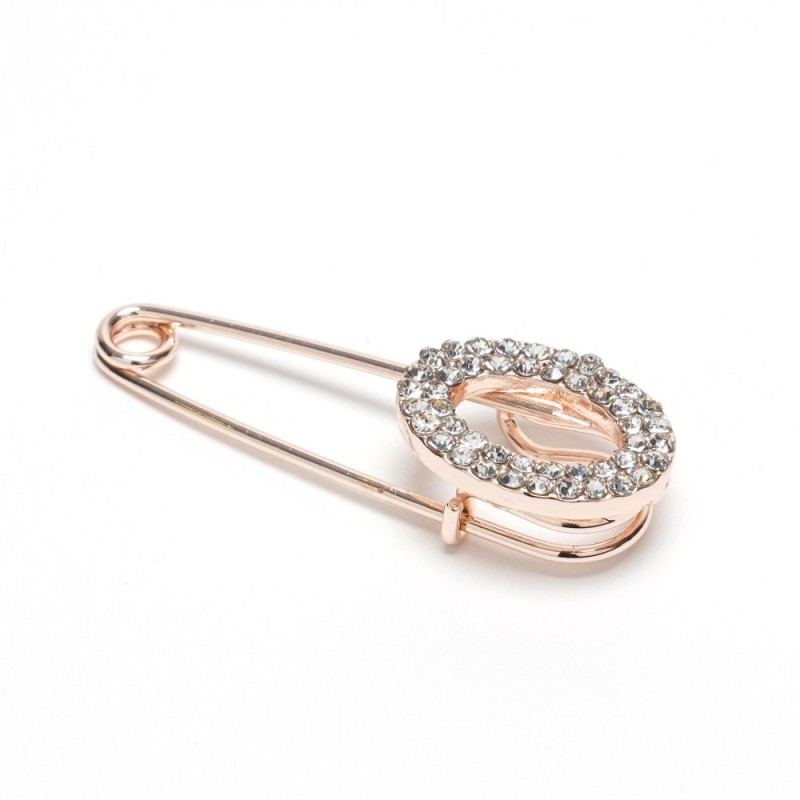 Брошка-булавка металлическая со стразами Овал 3.6см (14858) вариант 02