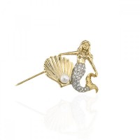 Брошка металлическая со стразами Русалка 3.5см (1999)