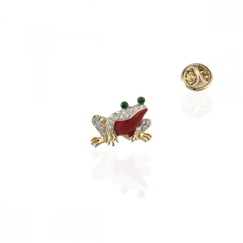 Брошка металлическая со стразами Лягушка 2.2см (2020)
