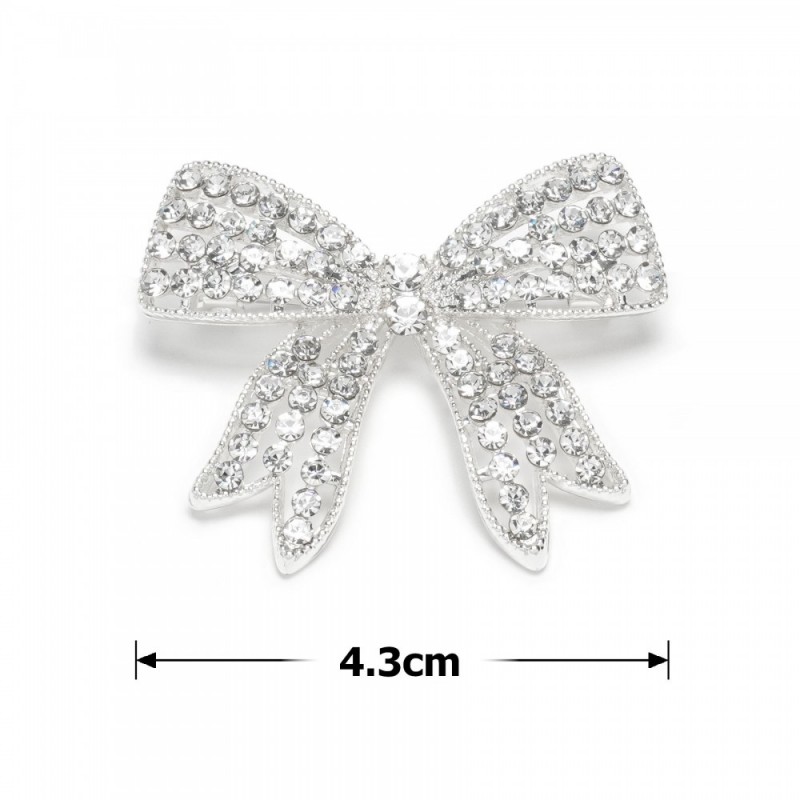 Брошка металлическая со стразами Бантик 4.3см (31775) вариант 01