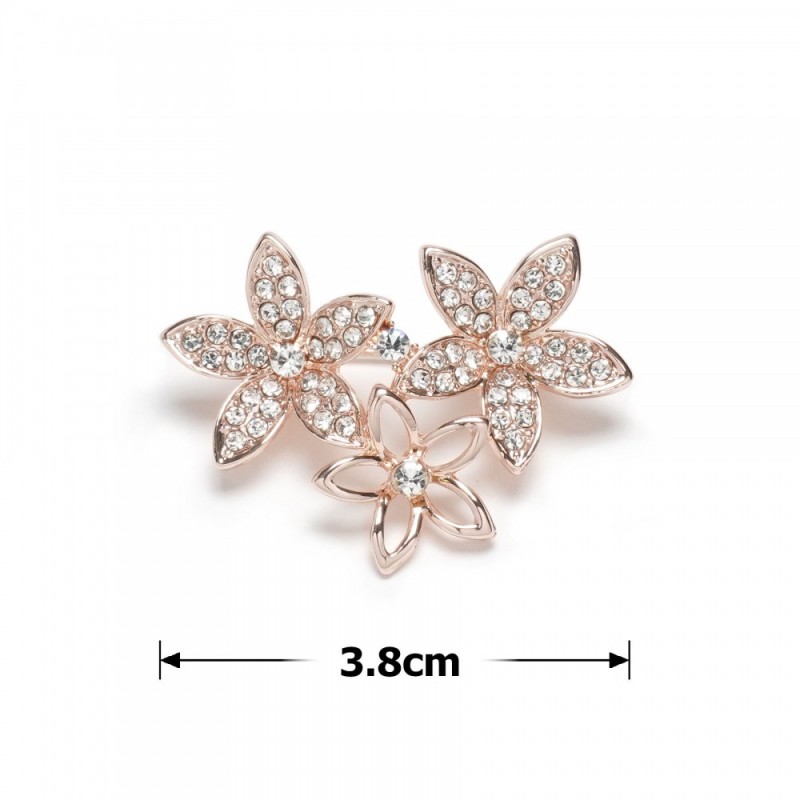 Брошка металлическая со стразами Цветы 3.8см (31776) вариант 02