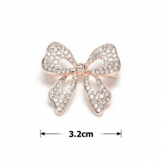 Брошка металлическая со стразами Бантик 3.2см (31777) вариант 02