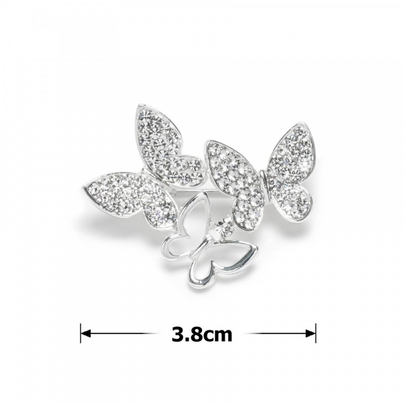 Брошка металлическая со стразами Бабочки 3.8см (31778) вариант 01
