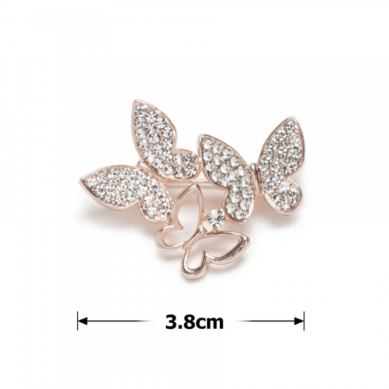 Брошка металлическая со стразами Бабочки 3.8см (31778) вариант 02