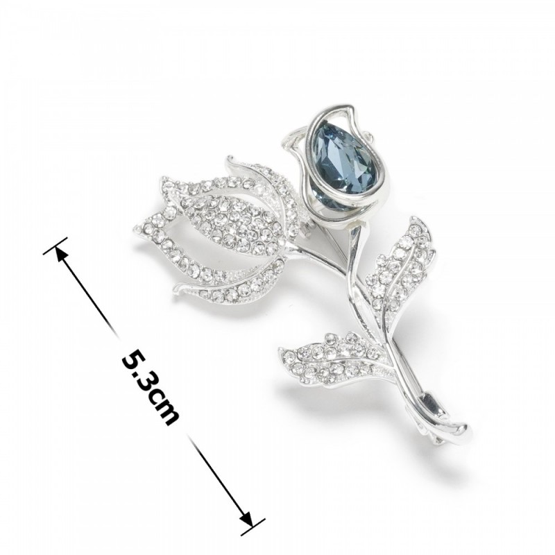 Брошка металлическая со стразами Цветы 5.3см (31779) вариант 01