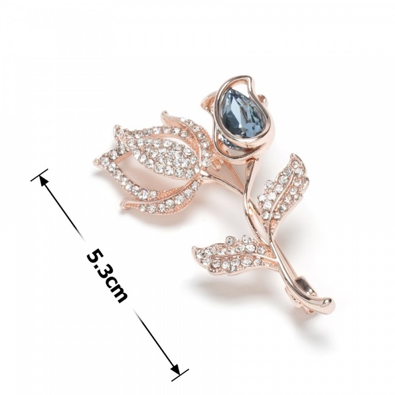 Брошка металлическая со стразами Цветы 5.3см (31779) вариант 02