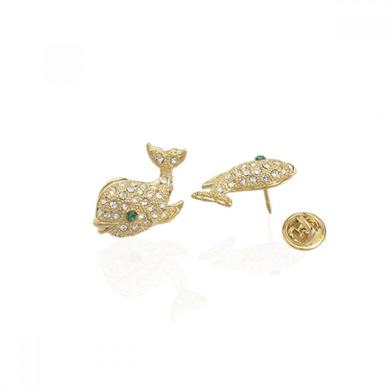 Брошка металлическая со стразами Кит 3.1см (9925) вариант 01