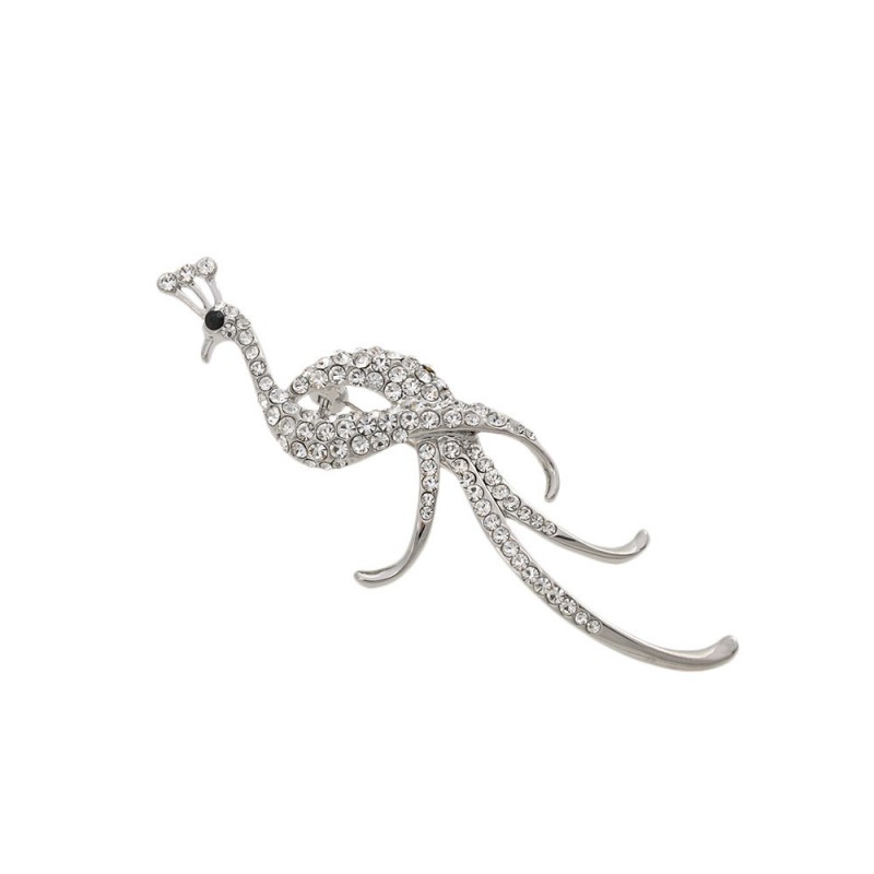 Брошка металлическая со стразами Павлин 7.5см (9954) вариант 02