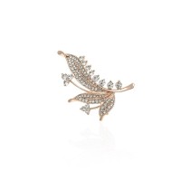 Брошка металлическая со стразами Листок 6см (13152)