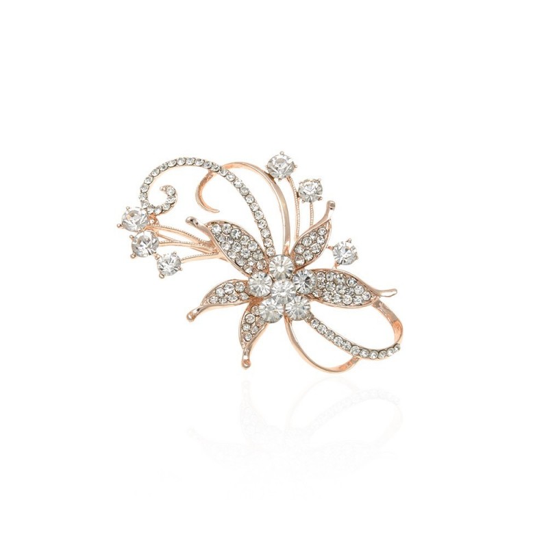 Брошка металлическая со стразами Цветок 7см (13154) вариант 02