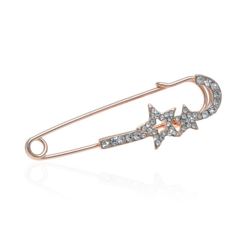 Брошка-булавка металлическая со стразами Звезда 5.9см (13163) вариант 02