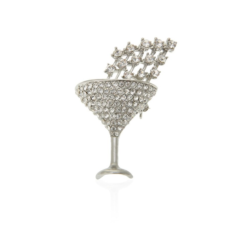 Брошка металлическая со стразами Бокал 4.9см (14066) вариант 01