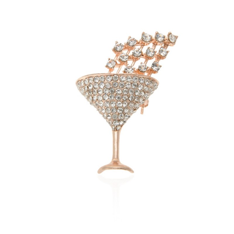 Брошка металлическая со стразами Бокал 4.9см (14066) вариант 02