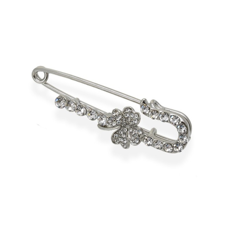 Брошка-булавка металлическая со стразами 5.7см (14206) вариант 01