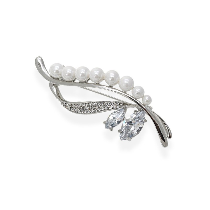 Брошка металлическая со стразами Листок 6.1см (14216) вариант 01