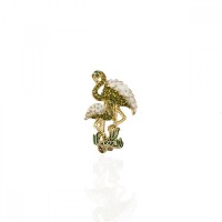 Брошка металлическая со стразами Фламинго 3см (1995) вариант 03