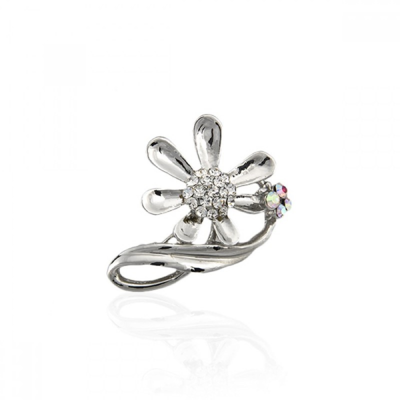 Брошка металлическая со стразами Цветок 4см (2036) вариант 01