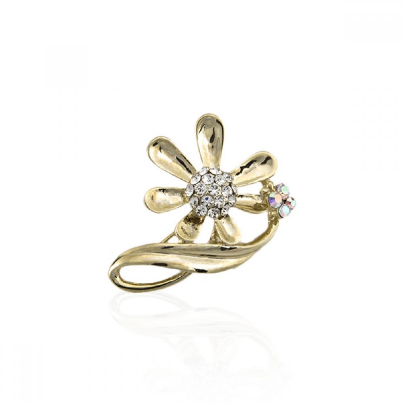 Брошка металлическая со стразами Цветок 4см (2036) вариант 02