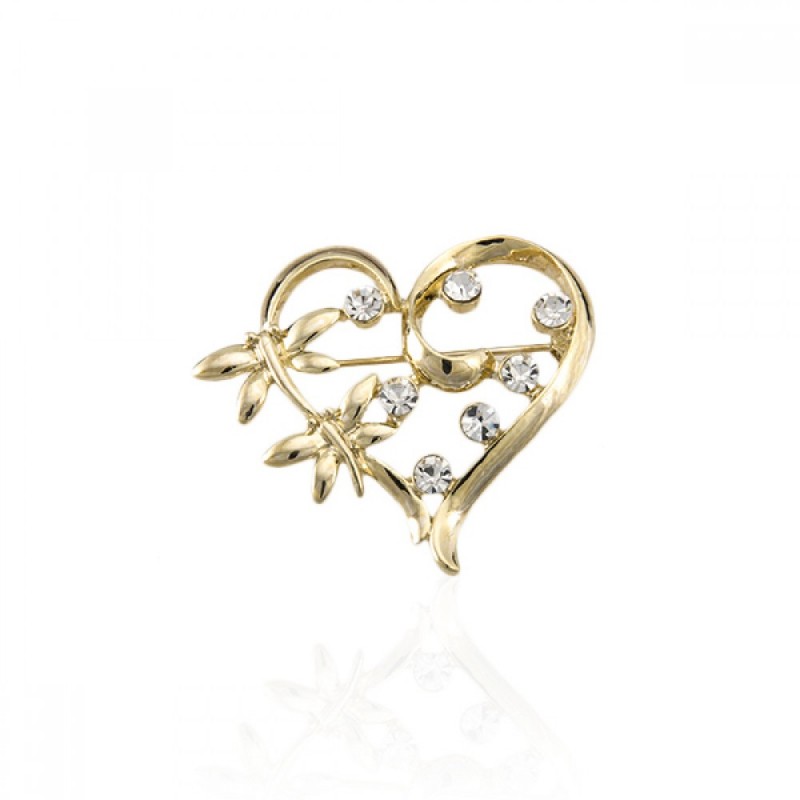 Брошка металлическая со стразами Сердце 4см (2055) вариант 01
