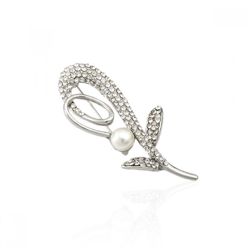 Брошка металлическая со стразами Цветок 5.8см (4609) вариант 01