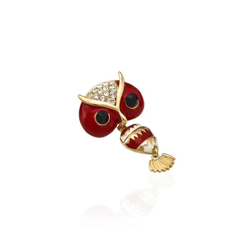 Брошка металлическая со стразами Сова 4.3см (5116) вариант 02