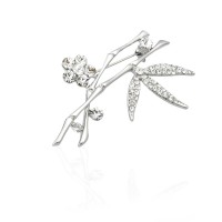 Брошка металлическая со стразами Веточка 5.7см (5928) вариант 01