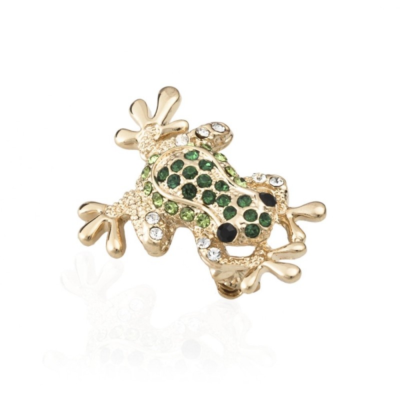 Брошка металлическая со стразами Лягушка 3.6см (5937) вариант 02