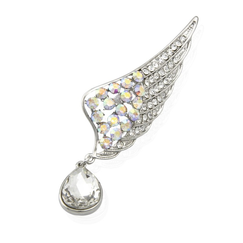 Брошка металлическая со стразами Крыло 7.3см (5938) вариант 01