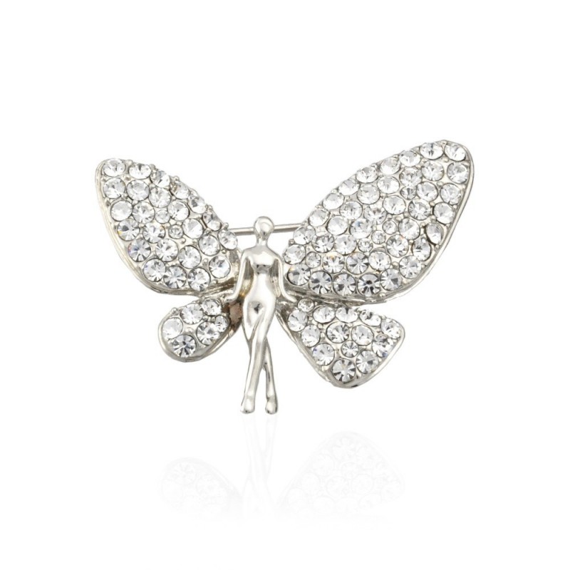 Брошка металлическая со стразами Ангел 3.8см (5939) вариант 01