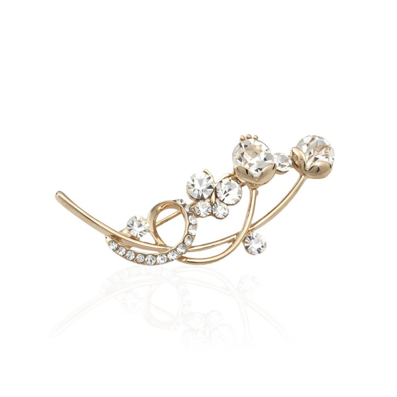 Брошка металлическая со стразами Цветок 4.8см (5941) вариант 02