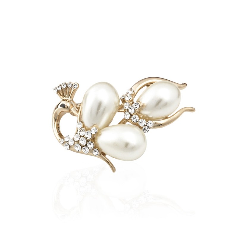 Брошка металлическая со стразами Павлин 3.7см (5942) вариант 02