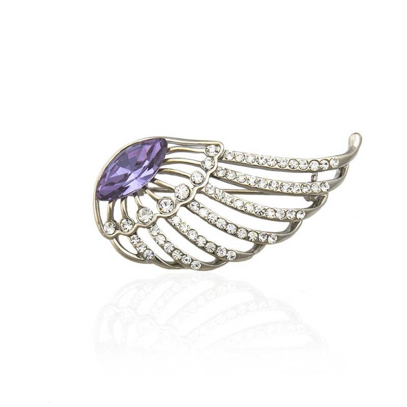 Брошка металлическая со стразами Крыло 4.3см (6527) вариант 05
