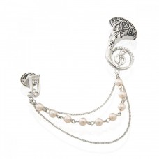 Брошка металлическая со стразами Труба с цепочками 13.4см (8061) вариант 01