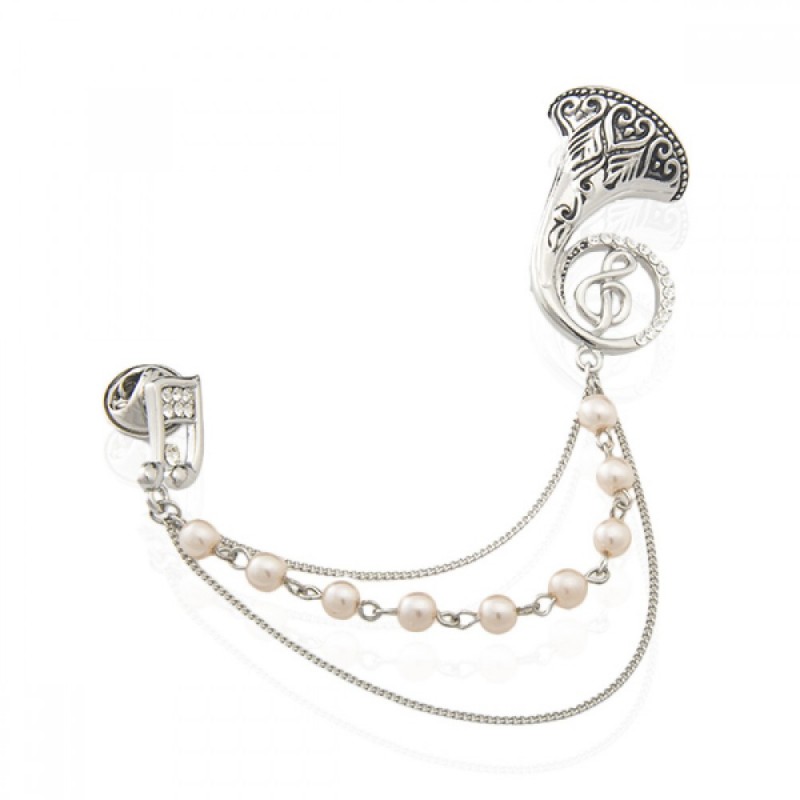 Брошка металлическая со стразами Труба с цепочками 13.4см (8061) вариант 01